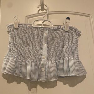 Strapless Blue and White Crop Top